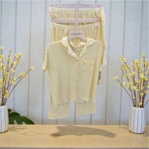 Laura Ashley 3 PC  Pajama Set with Yellow Rose Floral Pattern SZ S
